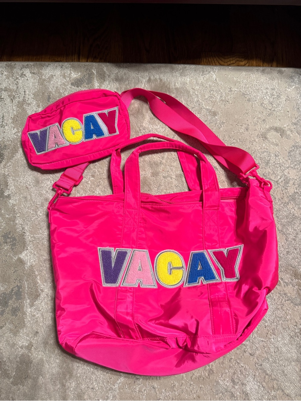 Hot Pink "VACAY" Tote and Crossbody Set